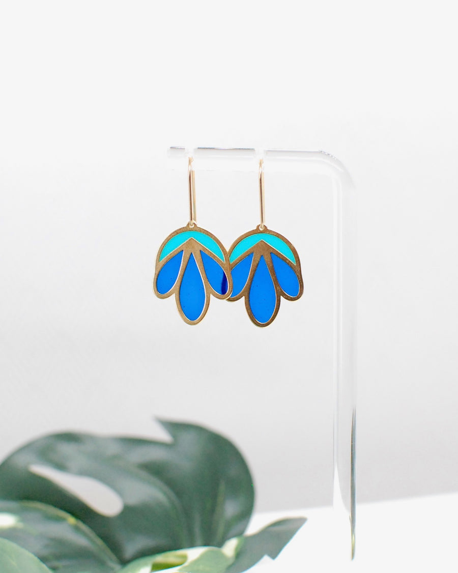 Floral Drop Earrings Cobalt and Turquoise