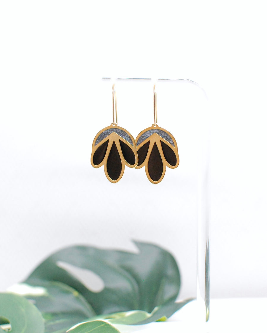 Floral Drop Earrings Black and Grey