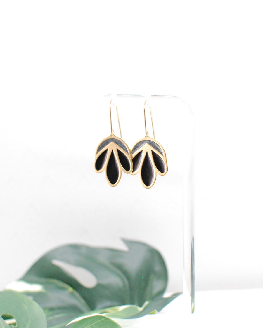 Floral Drop Earrings Black and Grey