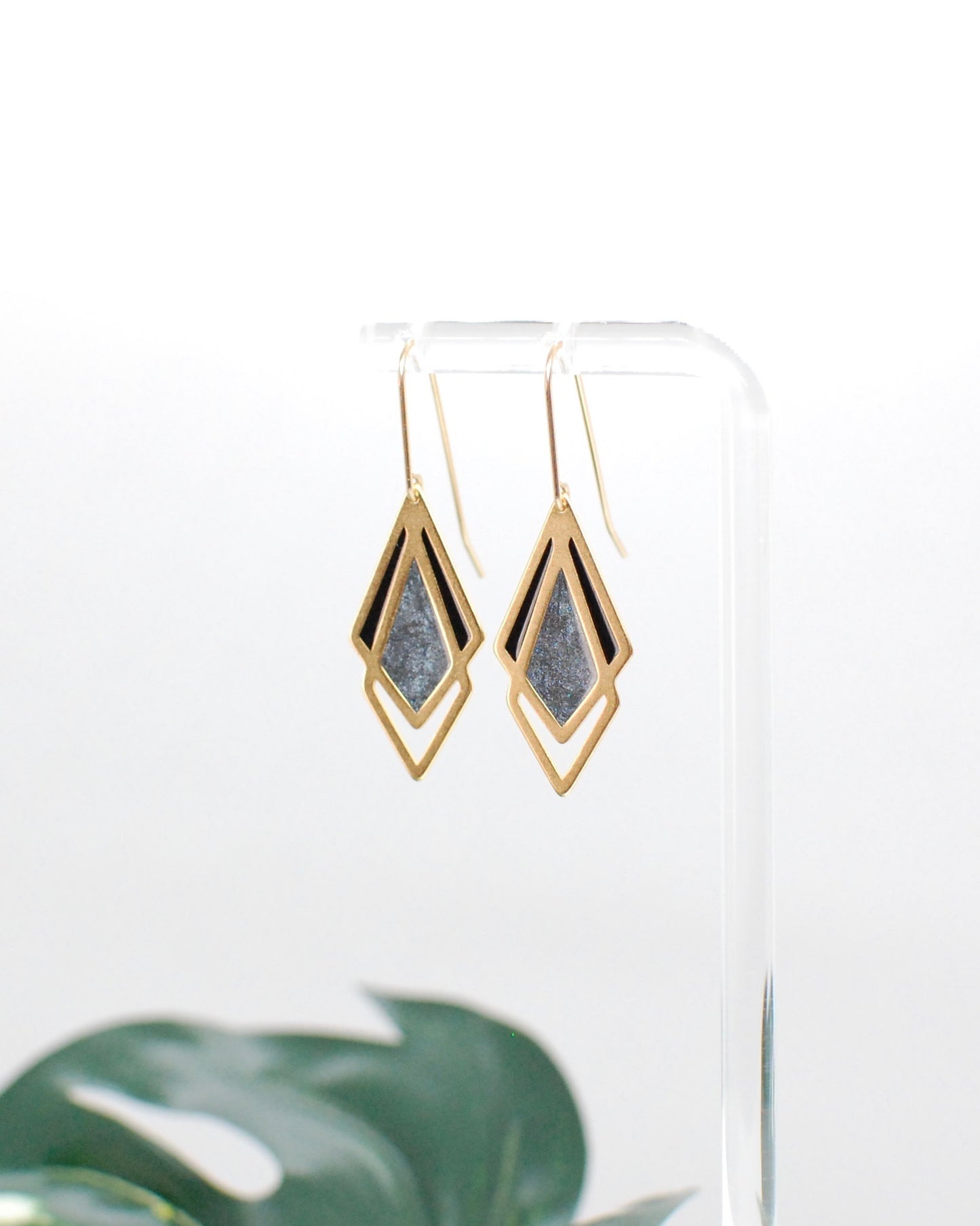 Arrow Drop Earrings Grey and Black