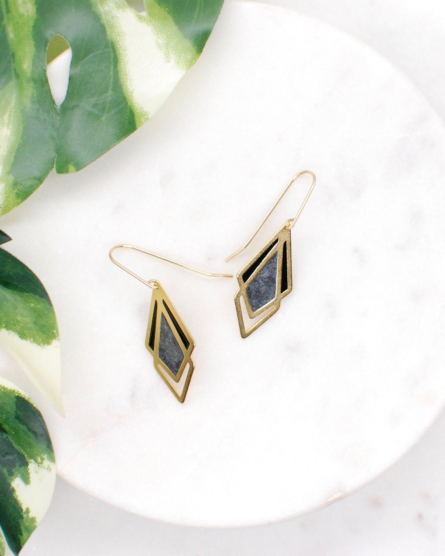 Arrow Drop Earrings Grey and Black