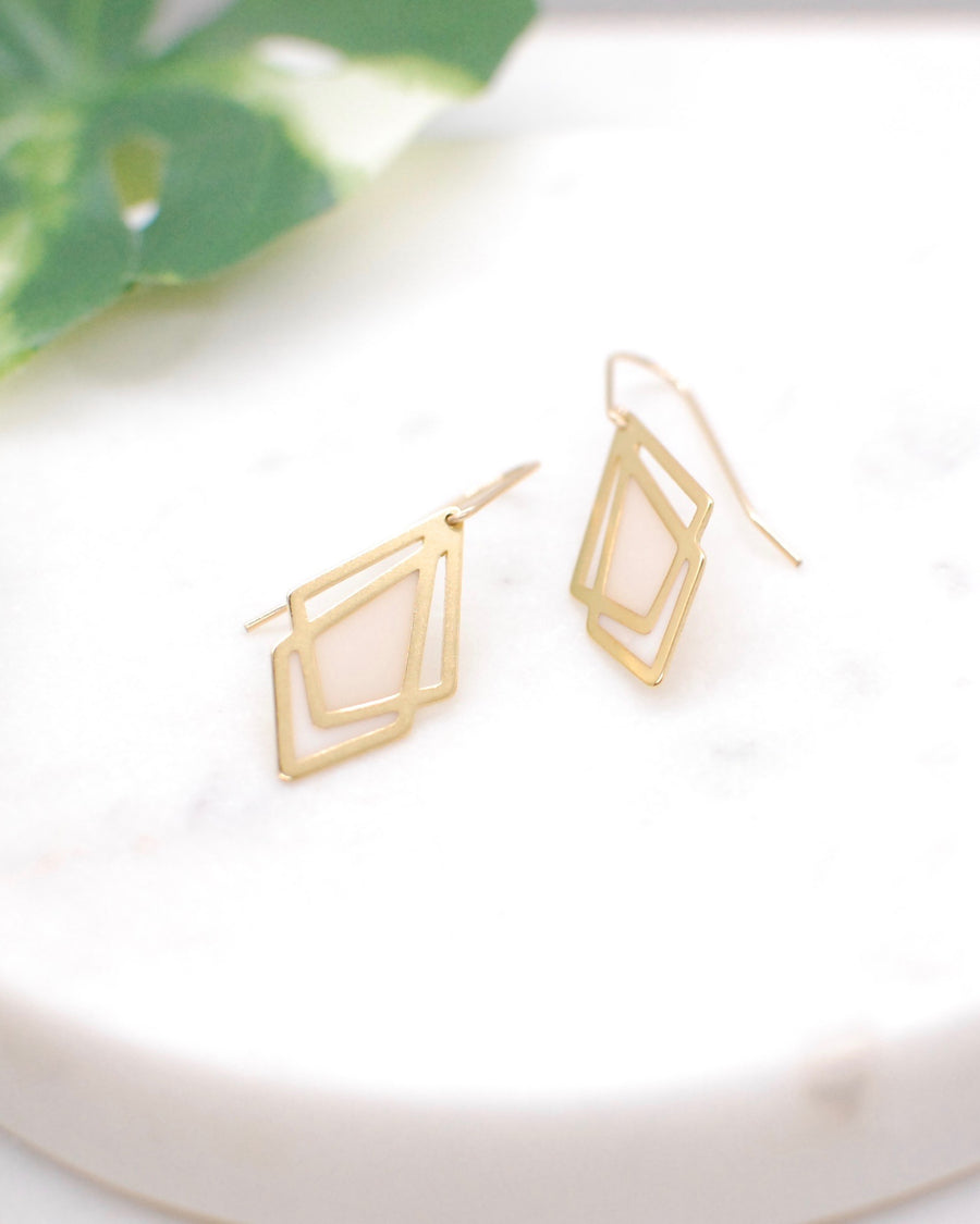 Arrow Drop Earrings Nude and White
