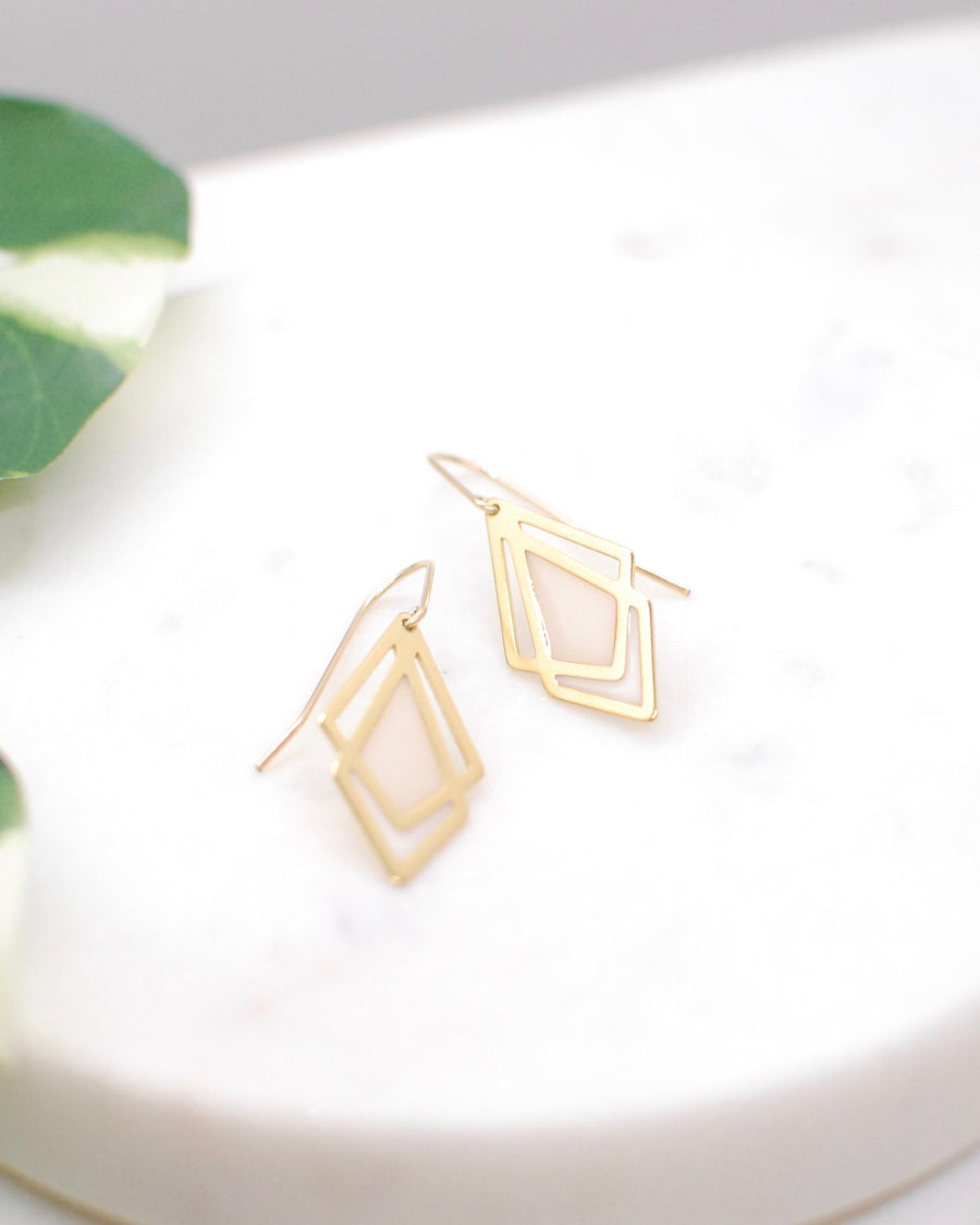 Arrow Drop Earrings Nude and White