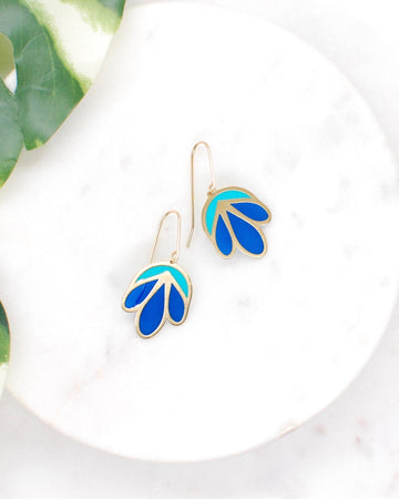 Floral Drop Earrings Cobalt and Turquoise