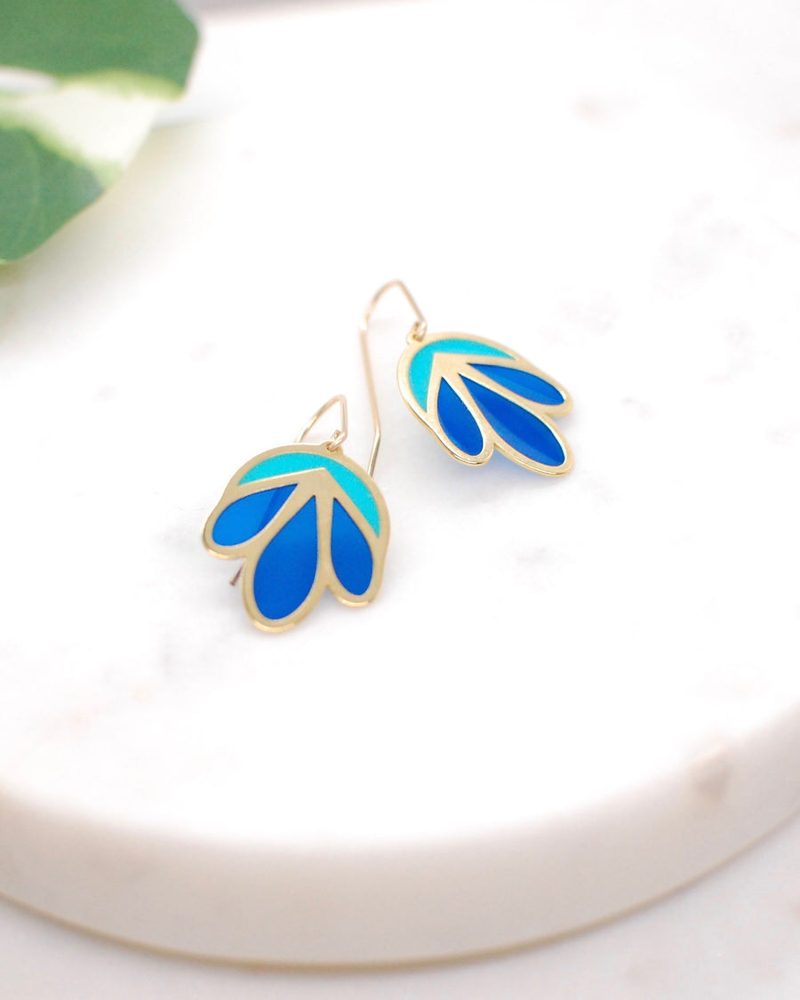 Floral Drop Earrings Cobalt and Turquoise