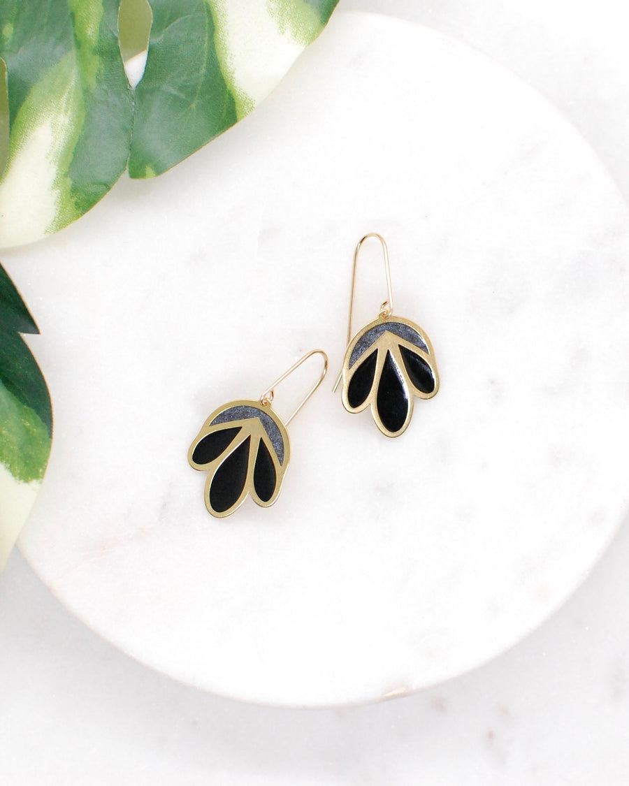 Floral Drop Earrings Black and Grey