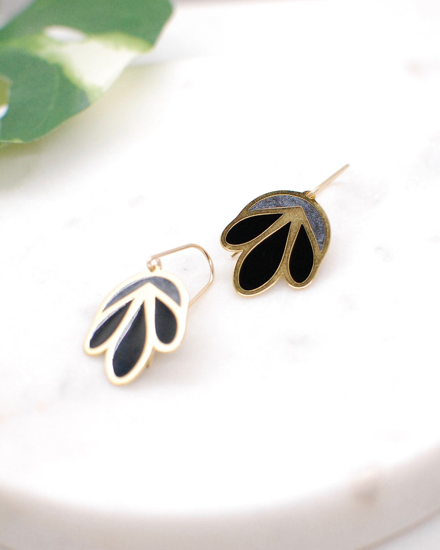 Floral Drop Earrings Black and Grey