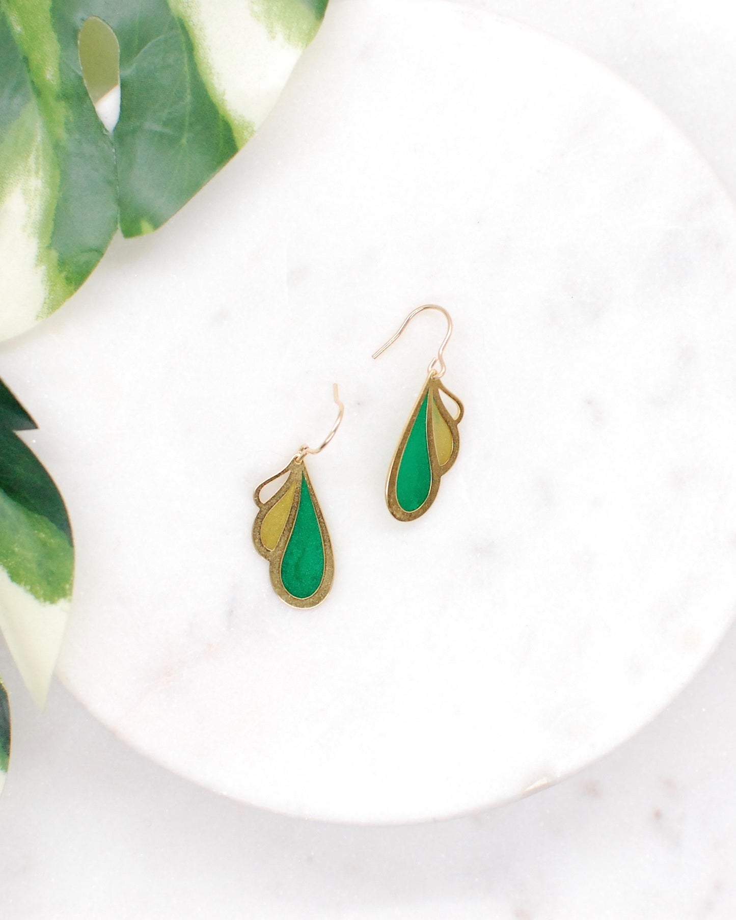 Small Wing Earrings Green and Gold