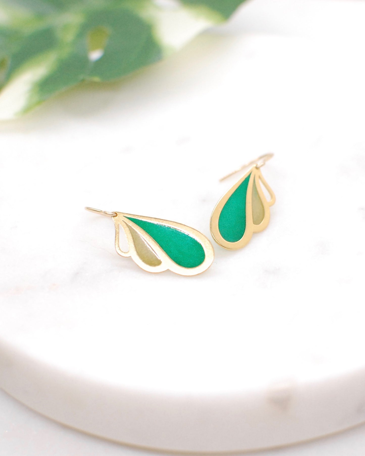 Small Wing Earrings Green and Gold