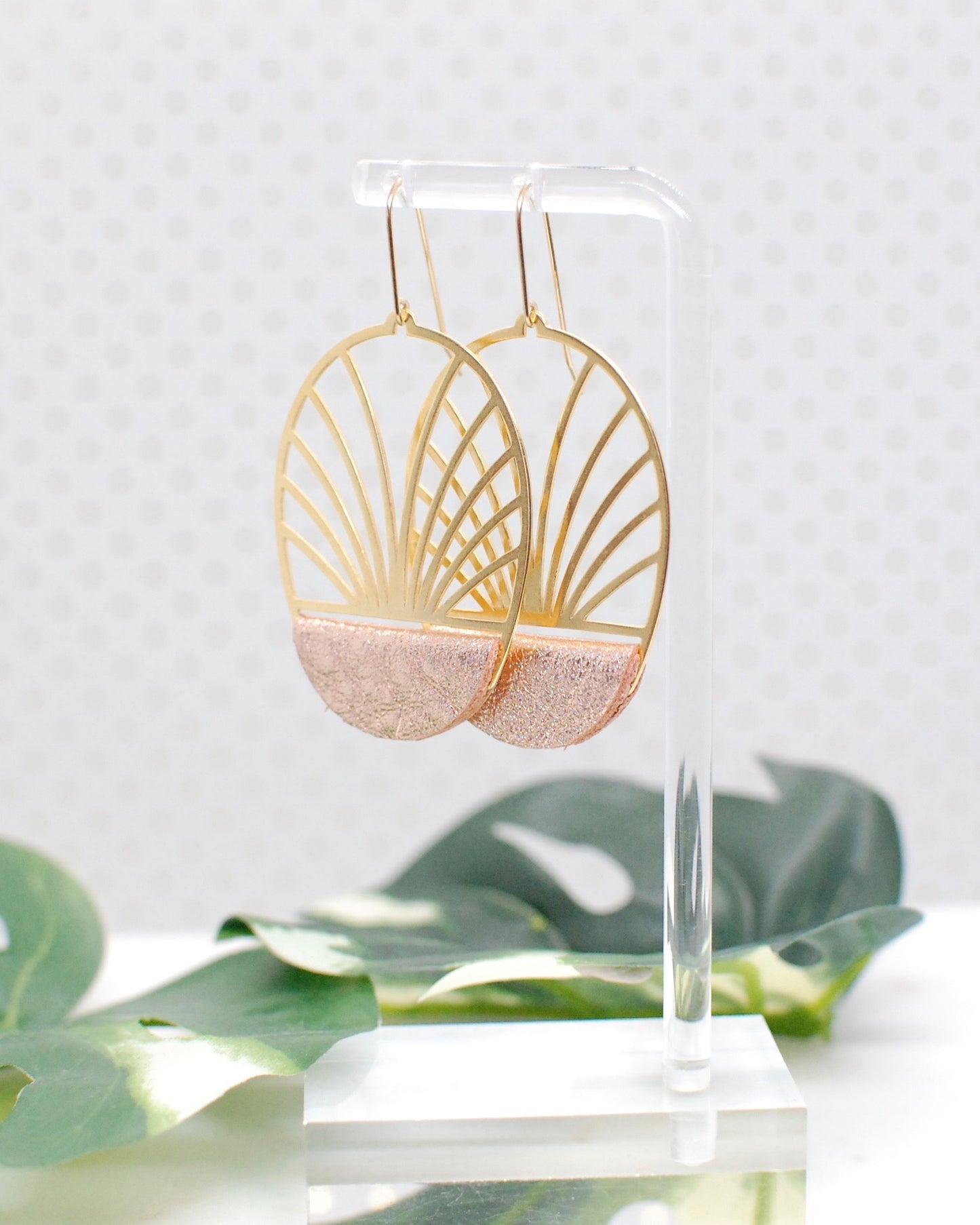 Metallic Rose Gold Leather Earrings