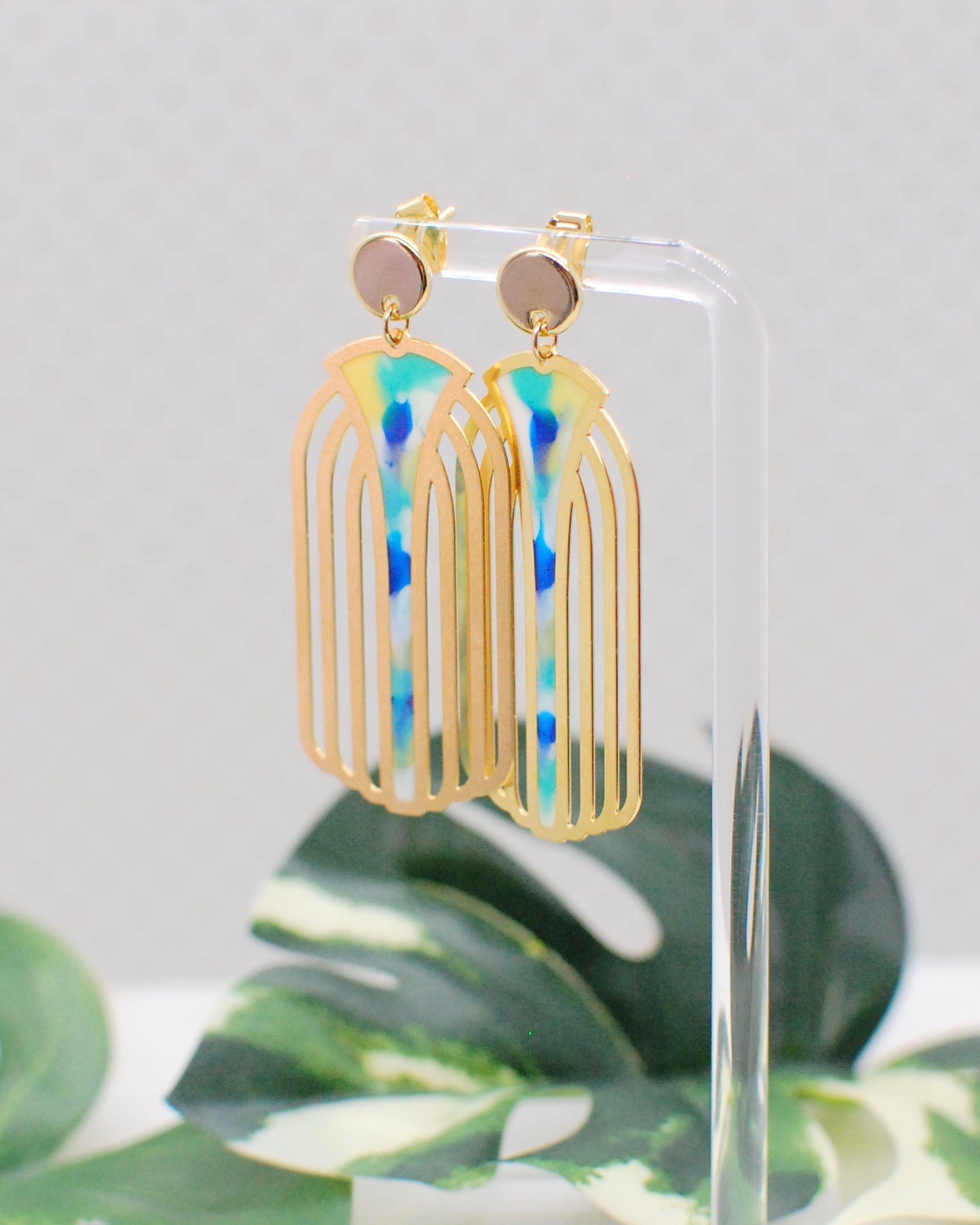 OOAK Watercolor Art Deco Arch Earrings