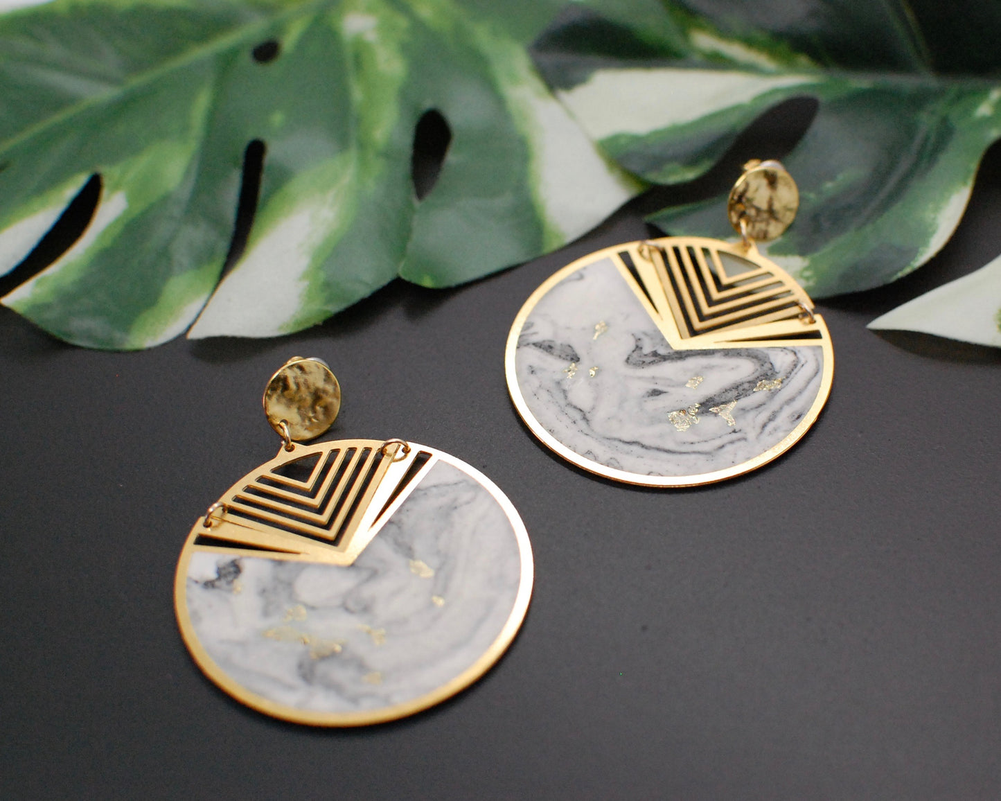 OOAK Marbled Art Deco Circle Earrings