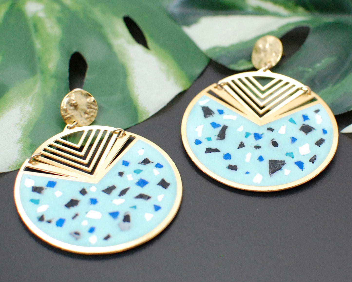 OOAK Terrazzo Art Deco Circle Earrings