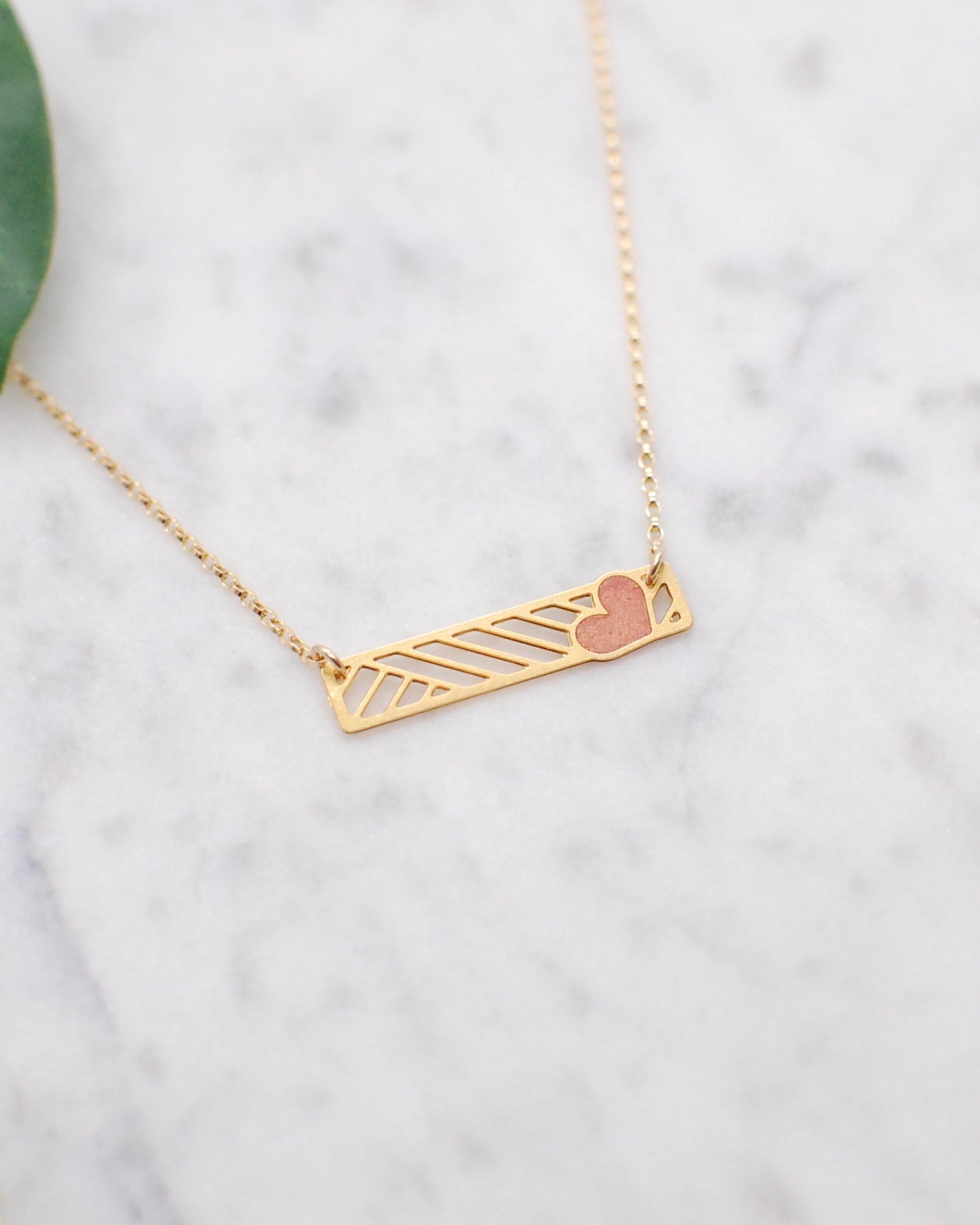 Striped Heart Bar Necklace