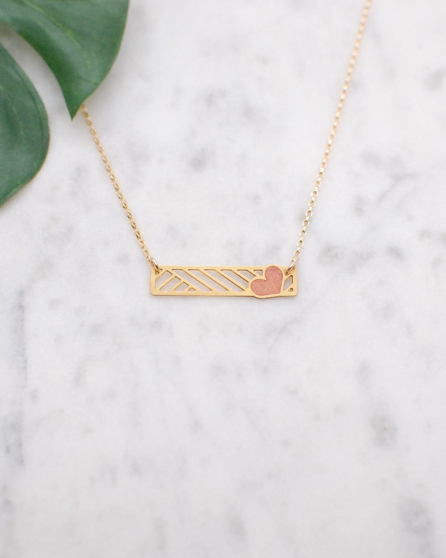Striped Heart Bar Necklace