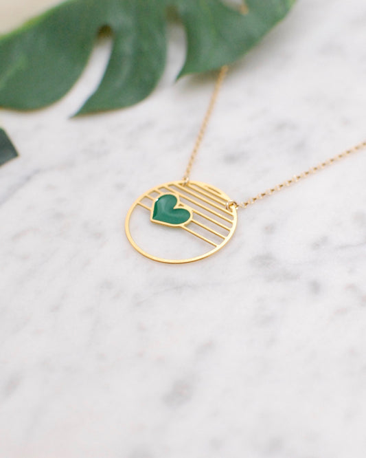 Striped Heart Circle Necklace