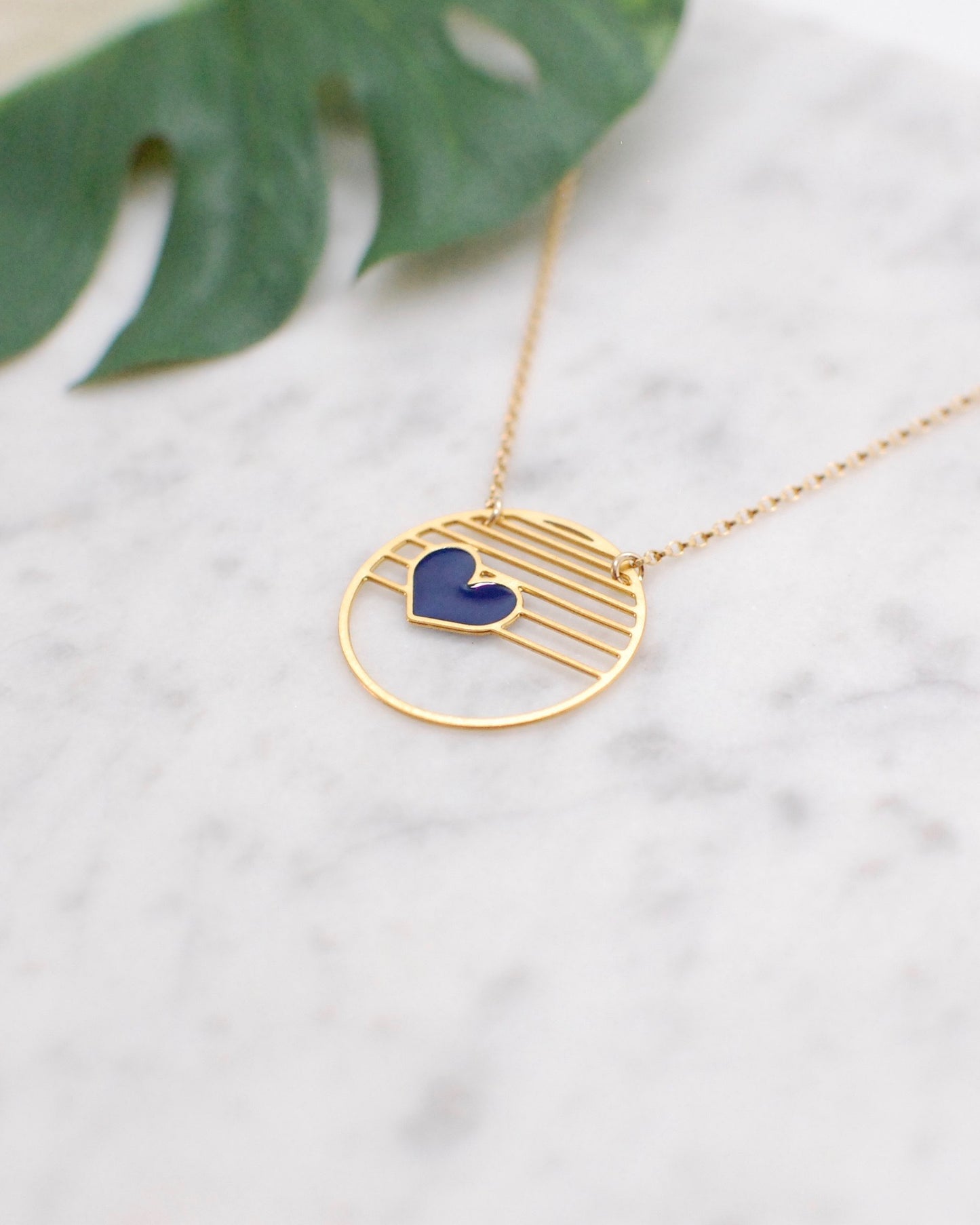 Striped Heart Circle Necklace