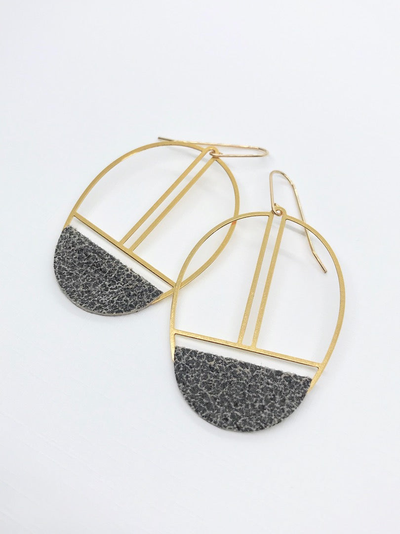 Crackled Grey Leather Earrings